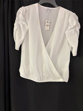 Express White V-Neck Puff Sleeve Wrap Top. 100 % polyester.